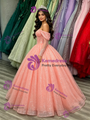 Pink Tulle Sequins Long Sleeve Quinceanera Dress