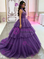 Purple Tulle Halter Appliques Quinceanera Dress
