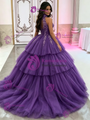 Purple Tulle Halter Appliques Quinceanera Dress