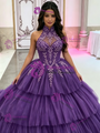 Purple Tulle Halter Appliques Quinceanera Dress