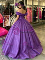 Purple Tulle Off the Shoulder Quinceanera Dress