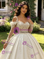 Ivory White Tulle Straps Long Sleeve Appliques Quinceanera Dress