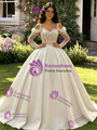 Ivory White Tulle Straps Long Sleeve Appliques Quinceanera Dress