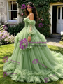 Green Tulle Sequins Straps Long Sleeve Quinceanera Dress