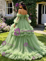 Green Tulle Sequins Straps Long Sleeve Quinceanera Dress