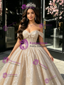 Champagne Sequins Off the Shoulder Quinceanera Dress