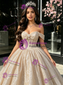 Champagne Sequins Off the Shoulder Quinceanera Dress