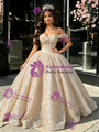 Champagne Sequins Off the Shoulder Quinceanera Dress