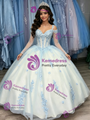 White Tulle Straps Appliques Long Sleeve Quinceanera Dress