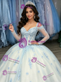 White Tulle Straps Appliques Long Sleeve Quinceanera Dress