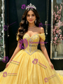 Yellow Tulle Off The Shoulder Beading Quinceanera Dress