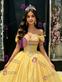 Yellow Tulle Off The Shoulder Beading Quinceanera Dress