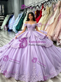 Purple Tulle Straps Lace Appliques Quinceanera Dress