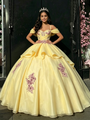 Yellow Tulle Spaghetti Straps Appliques Quinceanera Dress