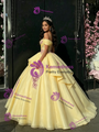 Yellow Tulle Spaghetti Straps Appliques Quinceanera Dress
