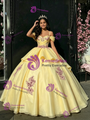 Yellow Tulle Spaghetti Straps Appliques Quinceanera Dress