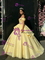 Yellow Tulle Spaghetti Straps Appliques Quinceanera Dress