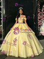 Yellow Tulle Spaghetti Straps Appliques Quinceanera Dress