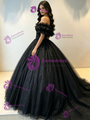 Blakc Tulle Off the Shoulder Sequins Quinceanera Dress