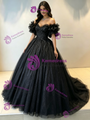 Blakc Tulle Off the Shoulder Sequins Quinceanera Dress