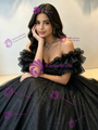 Blakc Tulle Off the Shoulder Sequins Quinceanera Dress