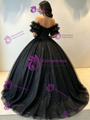 Blakc Tulle Off the Shoulder Sequins Quinceanera Dress
