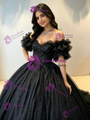 Blakc Tulle Off the Shoulder Sequins Quinceanera Dress