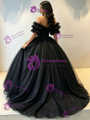 Blakc Tulle Off the Shoulder Sequins Quinceanera Dress