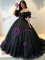 Blakc Tulle Off the Shoulder Sequins Quinceanera Dress