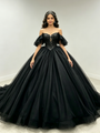 Black Tulle Off the Shoulder Beading Quinceanera Dress