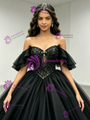 Black Tulle Off the Shoulder Beading Quinceanera Dress