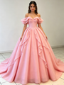 Pink Tulle Offthe Shoulder Quinceanera Dress