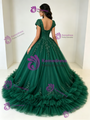 Green Tulle Square Neck Appliques Quinceanera Dress