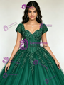 Green Tulle Square Neck Appliques Quinceanera Dress