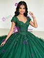 Green Tulle Square Neck Appliques Quinceanera Dress