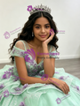 Green Tulle Cap Sleeve 3D Flower Quinceanera Dress