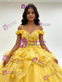 Yellow Tulle Straps 3D Appliques Quinceanera Dress