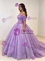 Purple Short Sleeve Appliques Quinceanera Dress