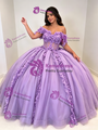 Purple Short Sleeve Appliques Quinceanera Dress