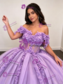 Purple Short Sleeve Appliques Quinceanera Dress