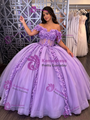 Purple Short Sleeve Appliques Quinceanera Dress