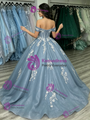 Blue Tulle Off the Shoulder Appliques Quinceanera Dress