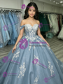 Blue Tulle Off the Shoulder Appliques Quinceanera Dress