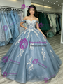 Blue Tulle Off the Shoulder Appliques Quinceanera Dress