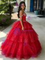 Red Tulle Sequins Long Sleeve Beading Quinceanera Dress
