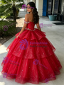Red Tulle Sequins Long Sleeve Beading Quinceanera Dress
