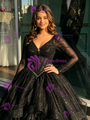 Black Tulle Sequins Long Sleeve Quinceanera Dress