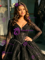 Black Tulle Sequins Long Sleeve Quinceanera Dress