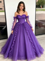 Purple Tulle Strapless Quinceanera Dress