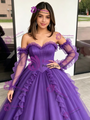 Purple Tulle Strapless Quinceanera Dress